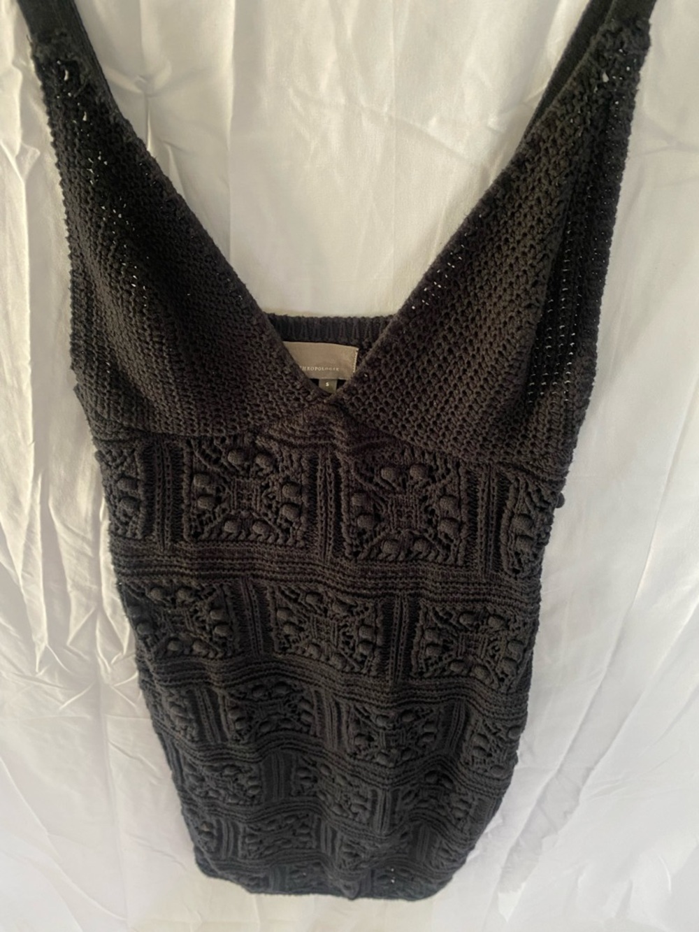 Anthropologie Black Crochet Knit Dress with V-Neck